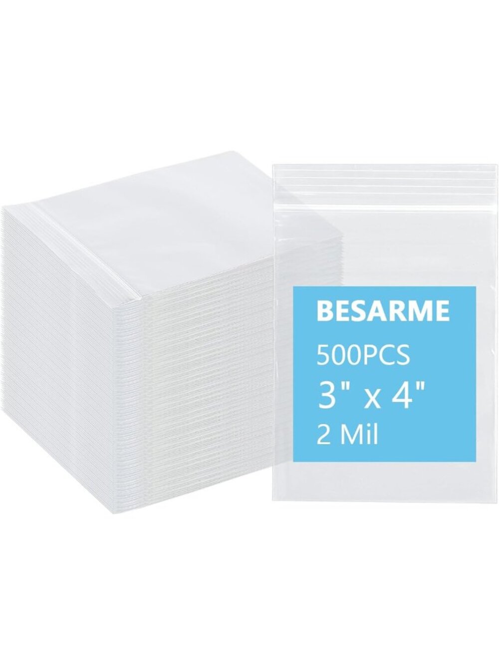 500 PCS 3"x4" Resealable Mini Clear Plastic Bags for Jewelry, Gifts & Storage